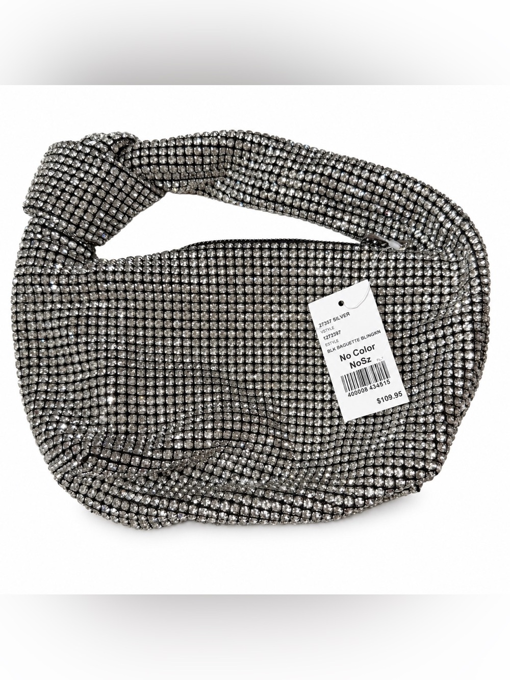 Urban Expressions Silver Crystal Mesh Baguette Bag
